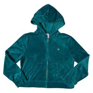 Juicy Couture Velour Hoodie Womens Medium Teal Blue Full Zip Rhinestones